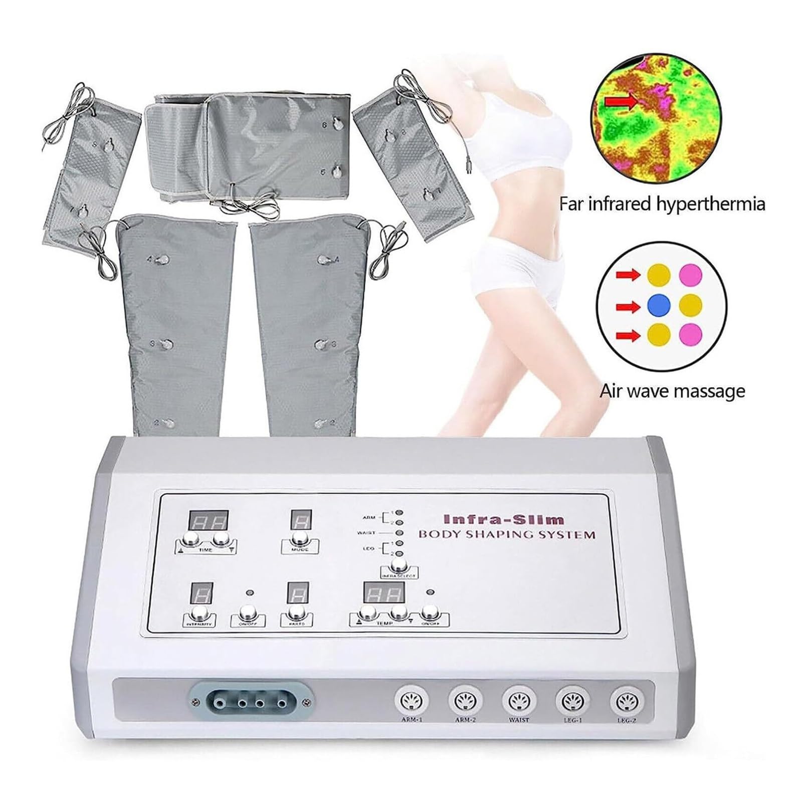 Macchina per Pressoterapia Professionale per Uso Domestico - Massaggio a Compressione Pressione Regolabile per Gambe, Braccia e Vita con Drenaggio Linfatico, Tonificazione e Rivitalizzazione