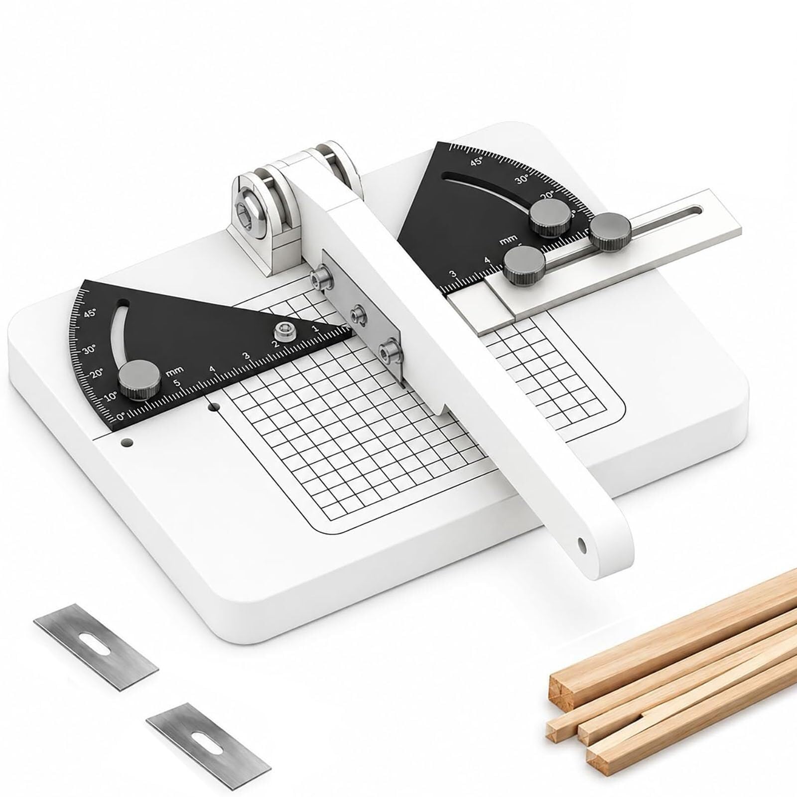 Cortador Angular Manual para Maquetas, 160x120x50 mm | ABS resistente, cortes de 0-45° con hoja fina de 0.23 mm para balsa y PP. Incluye 2 cuchillas. Ideal para carpintería y brico