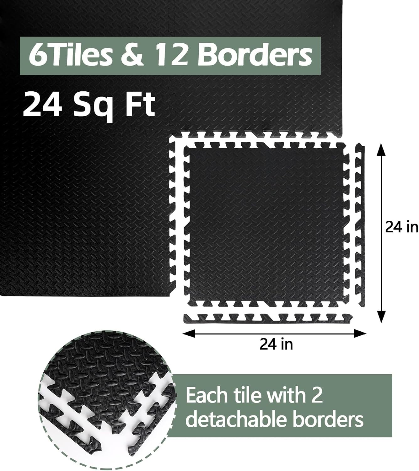 厚さ0.5インチ インターロッキングエクササイズマット 24 x 24インチ 高密度EVAインターロッキングフォームフロアタイル &ndash;