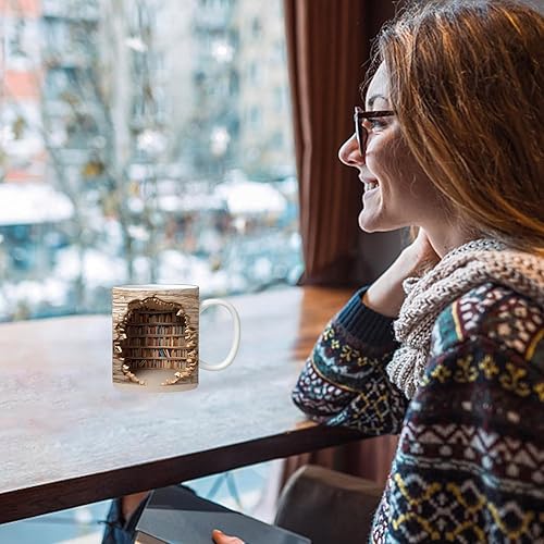Miniatura 4 de Taza de estantería de biblioteca, taza para biblioteca, taza de café para amantes de los libros, taza de cerámica multiusos con diseño creativo del