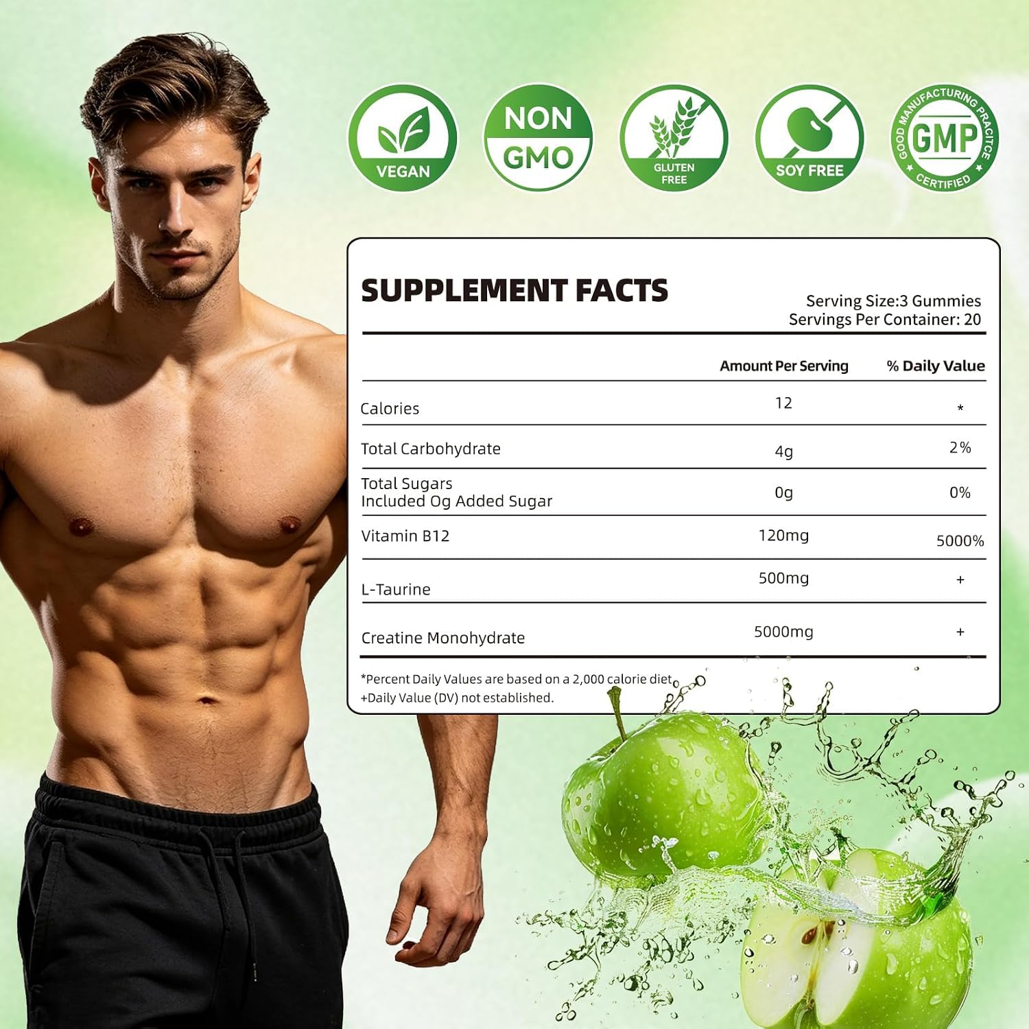 5g Creatine Monohydrate Gummies for Men & Women(Green Apple) — Amazon image 2