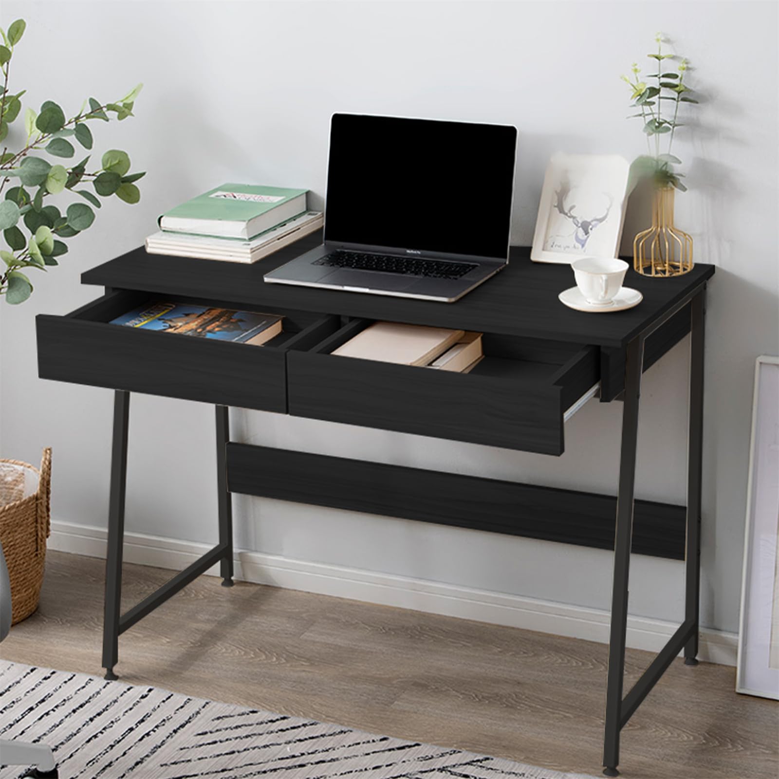 Amazon | パソコンデスク 机 pcデスク デスク収納 引き出し付き 幅