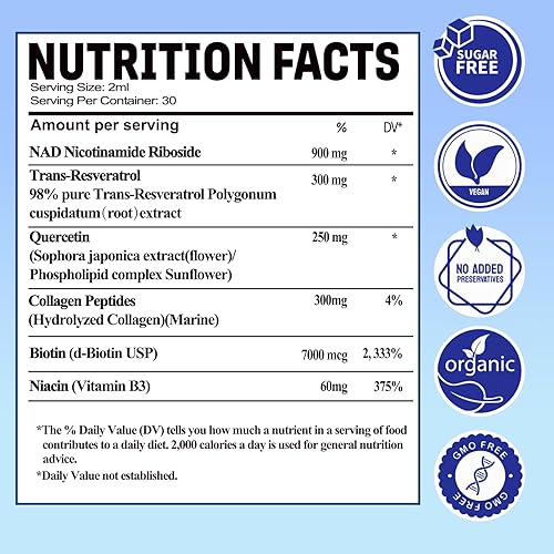 Miniatura 2 de Suplementos NAD para mujeres y hombres, liposomal NAD nicotinamida ribósido resveratrol 900 mg con resveratrol, quercetina, colágeno, niacina, apoyo