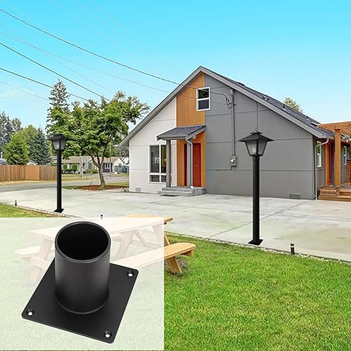 Miniatura 5 de YZZHAJ Outdoor Post Light Base Heavy Duty Pier Mount Adapter for 3" Post Light Fixtures Surface Mount Post Matte Black (1 PCS)