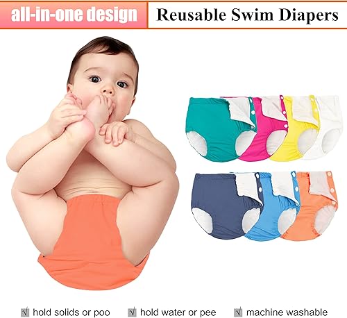 Miniatura 4 de UTTPLL Pañales de natación reutilizables lavables para bebés, pañales de natación ajustables lavables para piscina, pañales de natación unisex para