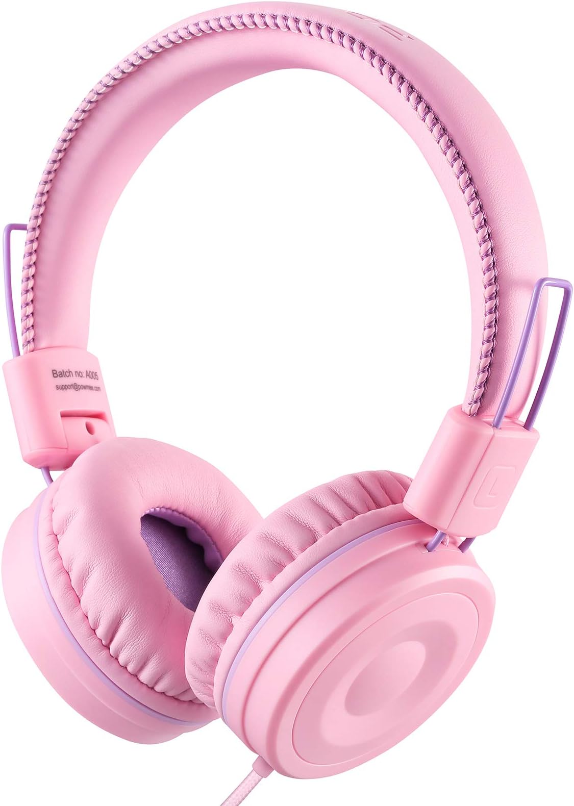 POWMEE M1 Kids Headphones Wired Headphone for Kids,Foldable Adjustable Stereo Tangle-Free,3.5MM Jack Wire Cord On-Ear Headphone for Children (Pink) (Pink)