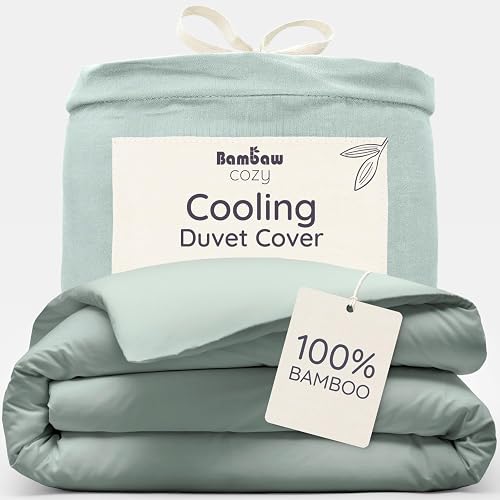 Bambaw Bamboo Double Duvet Cover, 200x200 cm, Summer Cooling Bed Sheets, 100% Bamboo Sheets, Anti Allergy Bedding, Breathable & Sustainable Natural Bedding, Cooling Duvet Cover 200x200 cm (Sea Glass) - Sea Glass - Double: 200x200