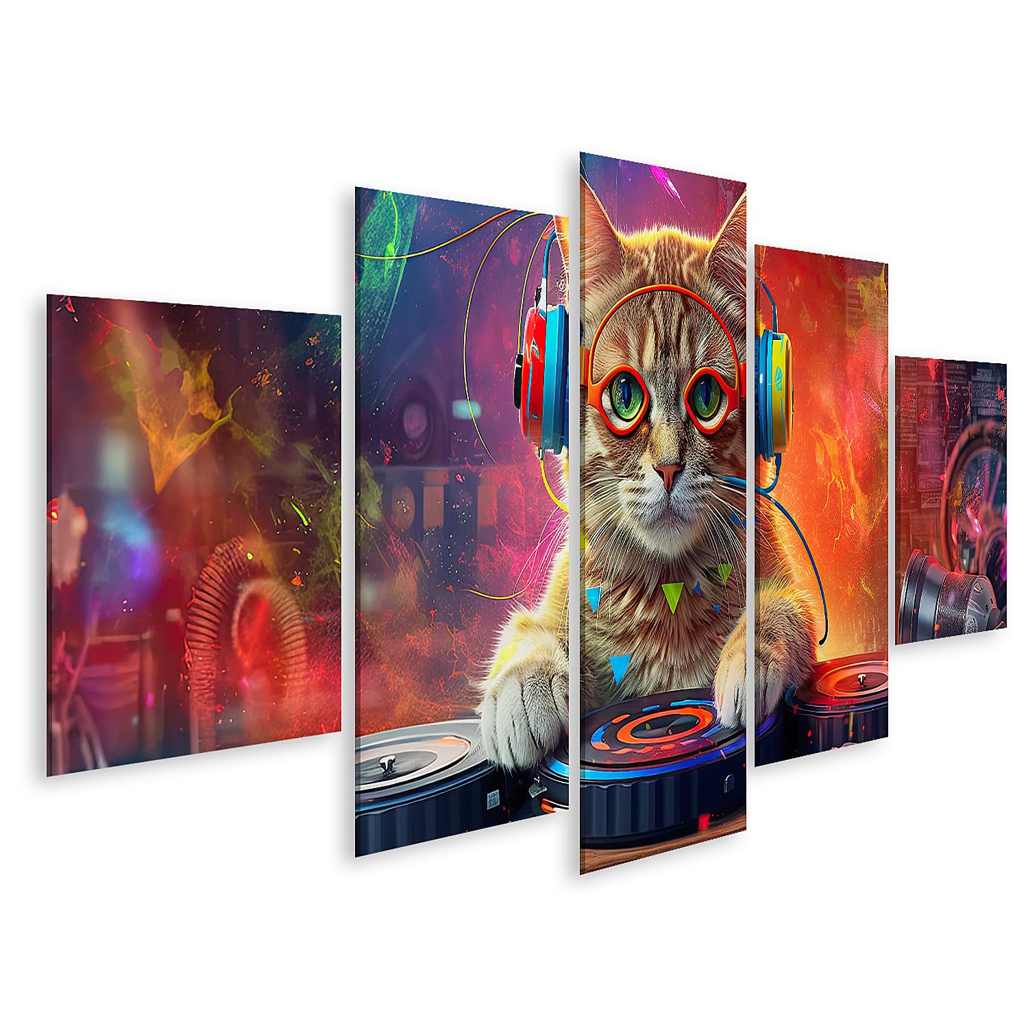 islandburner Quadro su tela per feste di gatti musica DJ cuffie elettroniche gatto colorato opere d'arte immagini murali poster