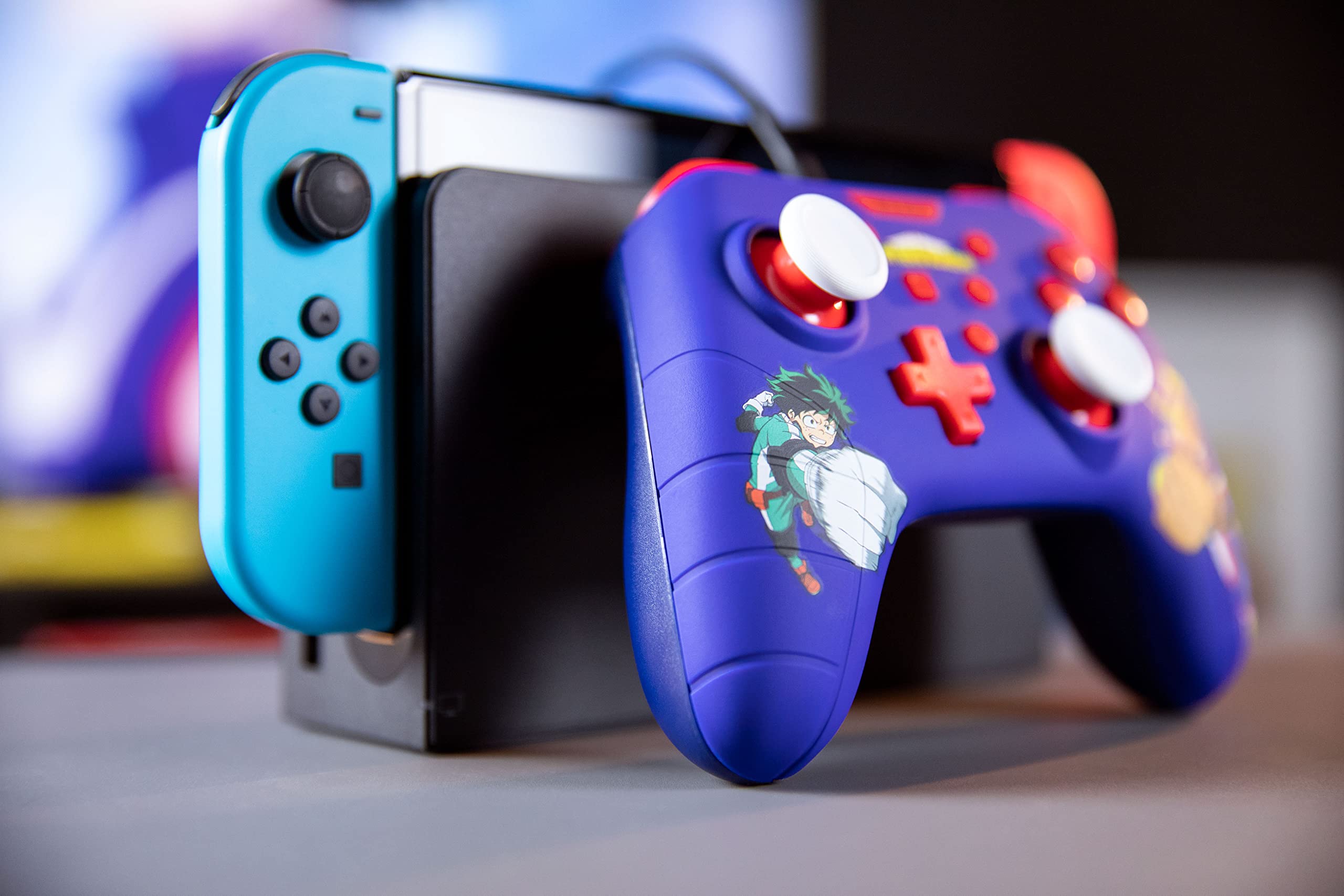 Konix My Hero Academia Manette filaire pour Nintendo Switch, Switch 2 et PC - Fonction vibration - Câble 3 m - Bleu