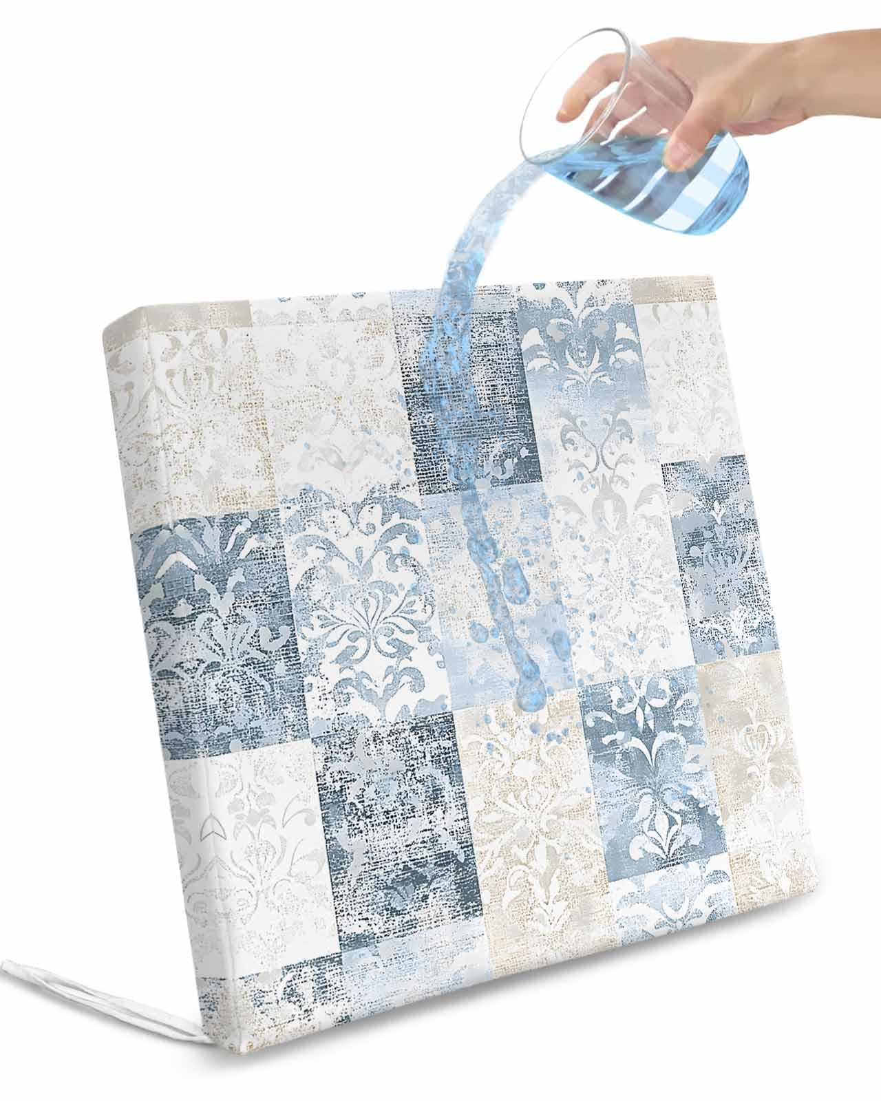 2 Pack Abstract Floral Check Waterproof Cushion Covers with Ties, Outdoor Patio Chaise Lounge Chair Seat Cushion Slip Covers Replacement(Only Cover) Vintage Flowers Buffalo Plaid 22