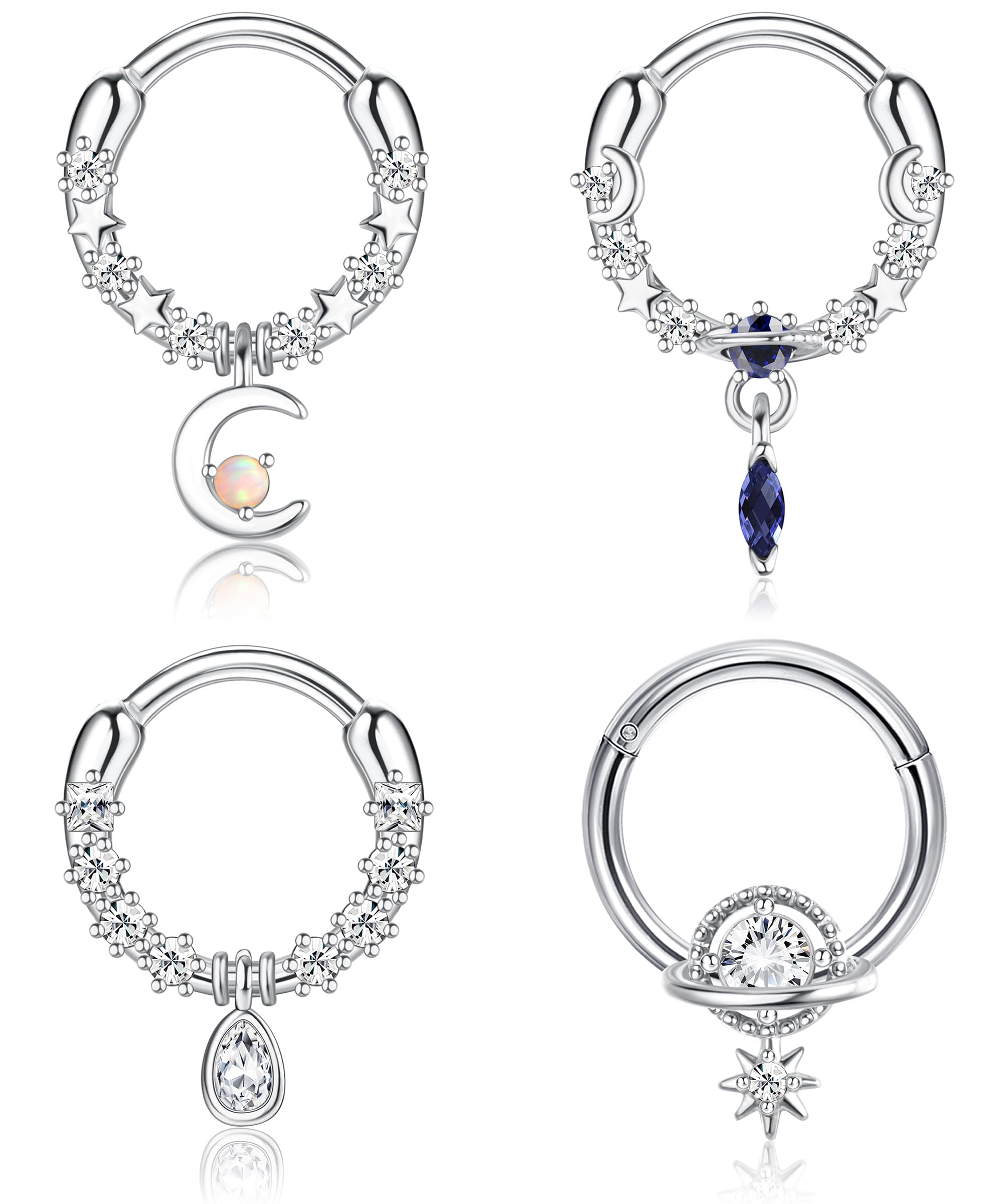 JeweBella 4 Piezas 16G Piercing Nariz Aro Acero Quirurgico Piercing Septum Para Mujeres Hombres Helix Labio Cartílago Pendientes Septum Tragus Anillo Piercing Joyería 8MM/10MM