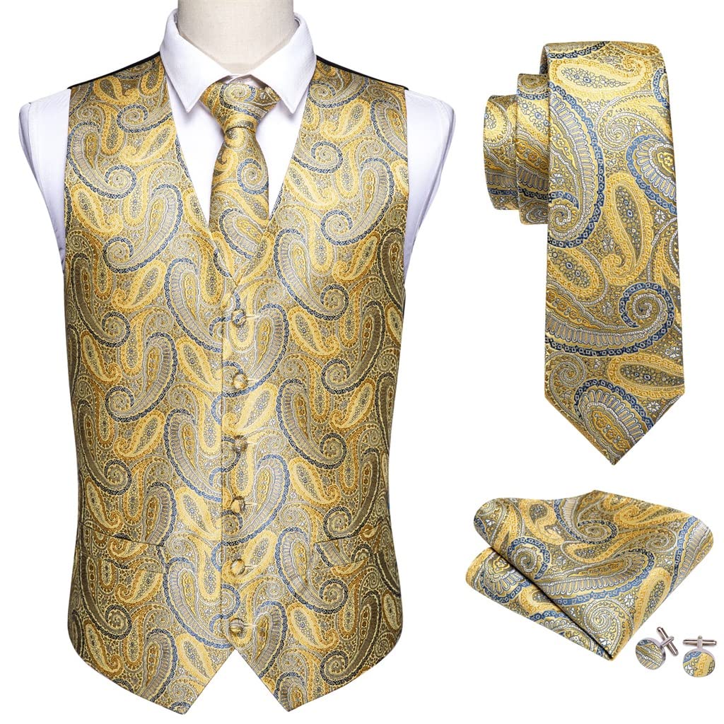 Gilet jaune paisley en soie pour mariage et grand dîner de gala chic