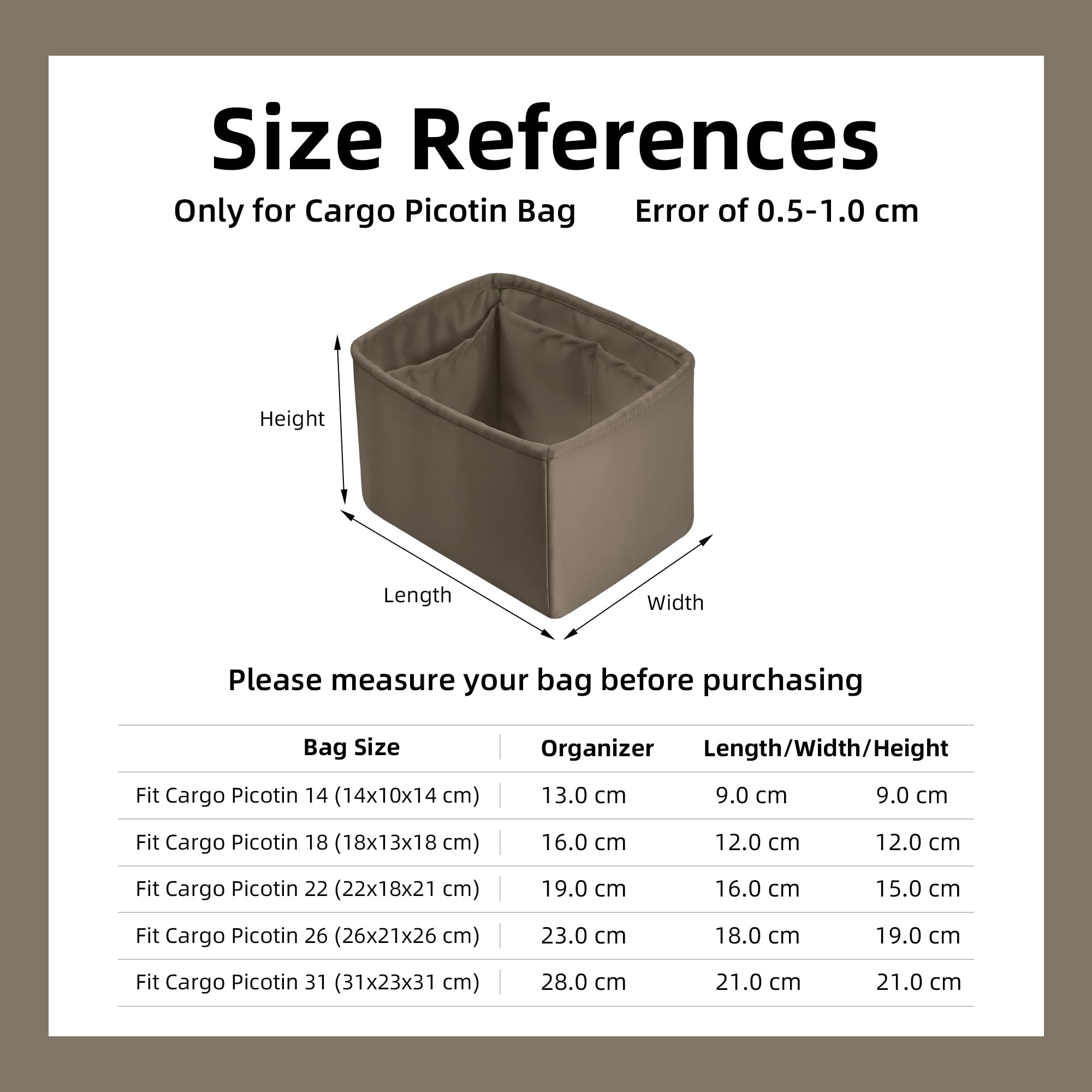 DGAZ Organizador de Bolso para Cargo Picotin 18, Bolso Interior, Etoupe