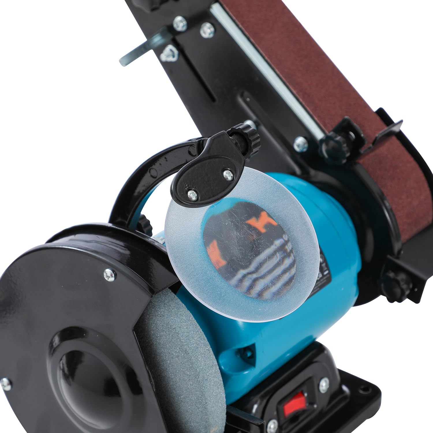 KATSU Tools Smerigliatrice da banco e levigatrice a nastro 250W 2 in 1, mola da 150 mm, nastro abrasivo 50 x 686 mm, per levigatura, lucidatura e affilatura di legno e metallo