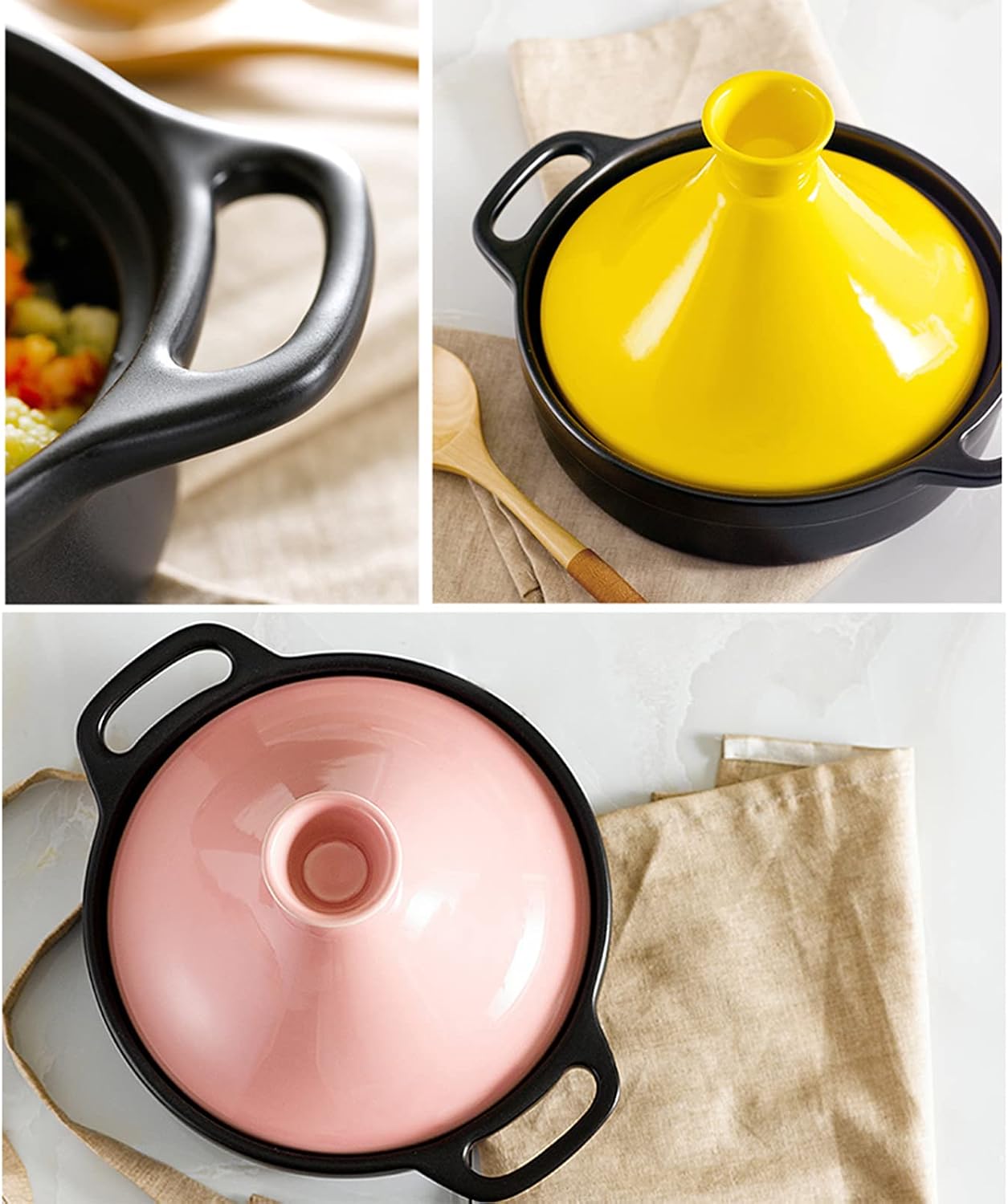 AIZYR Tagine Moroccan Ceramic Cooker Pot, Nonstick Cooking Tagine w/Ceramic Lid Cookware Stew Pan for Different Cooking Styles,Pink,8.5inch