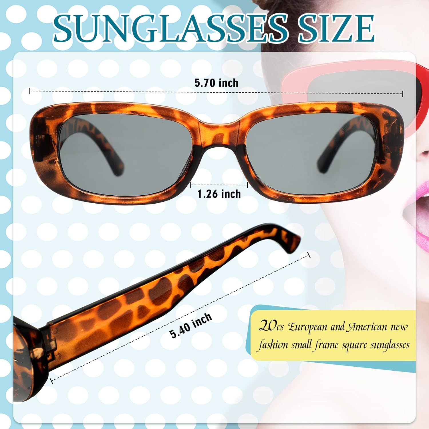 Zhehao 20 Pair Rectangle Sunglasses Pack Retro Square Sunglasses Small Vintage Classic Eyewear for Women Men Colorful Summer 80's 90's Party Eyewear 20 Styles