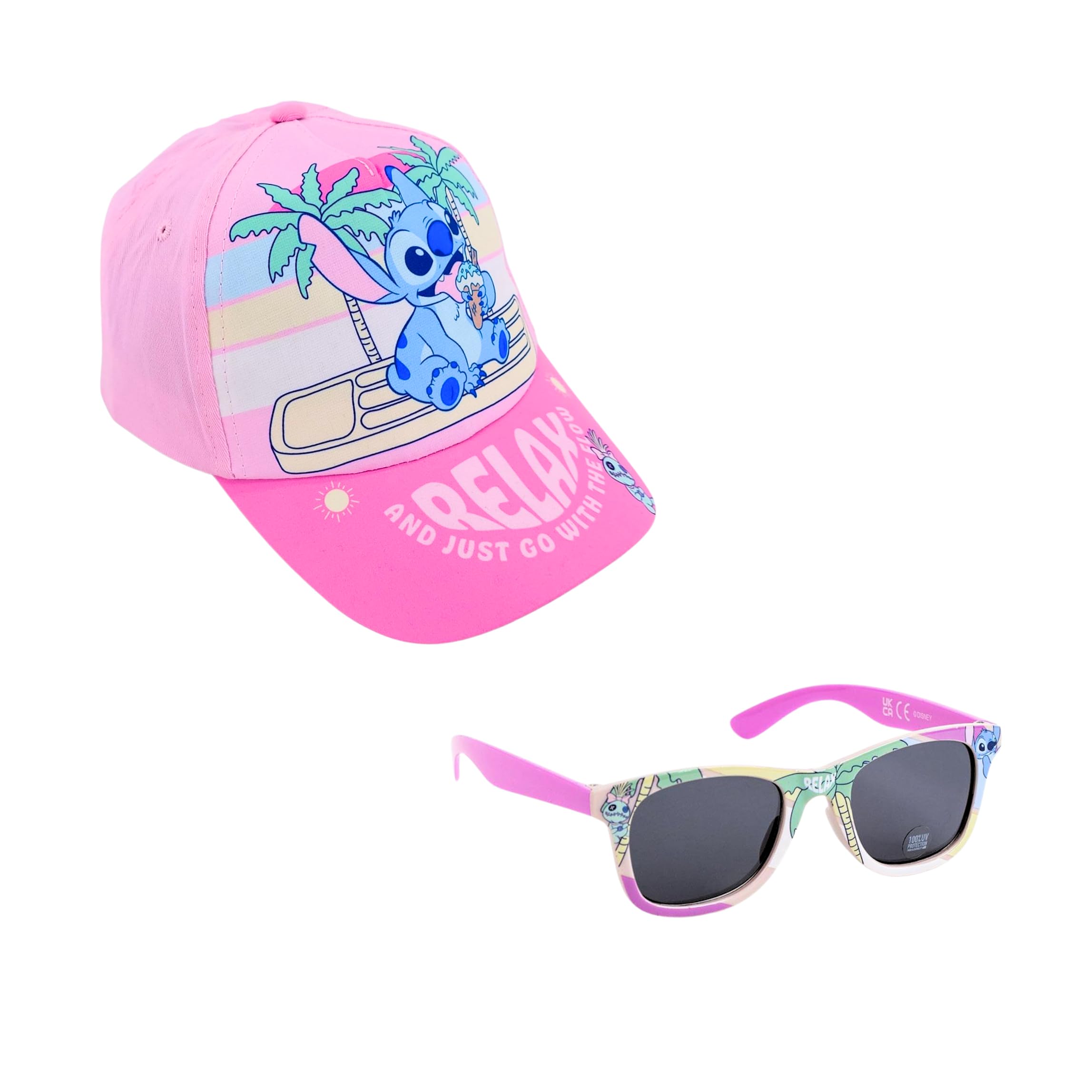 Disney Stitch Gorra y Gafas de Sol para Niñas, Gafas de Sol Protección UV, Gorra de Verano, Gorro de Beisbol Infantil