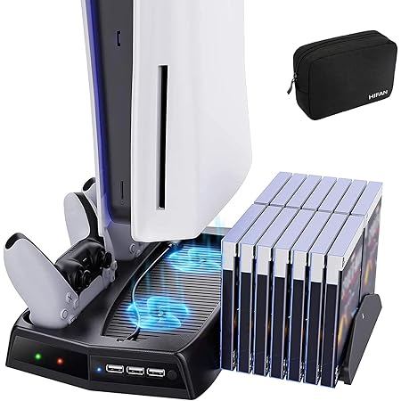 Amazon Com Aknes Vertical Stand With Cooling Fan For Ps5 Playstation 5 Ps5 Digital Edition Dual Controller Charger Station With 14 Game Storage And Dualshock Charger 3 Extra Usb Hub Port A Ps5 Storage Bag