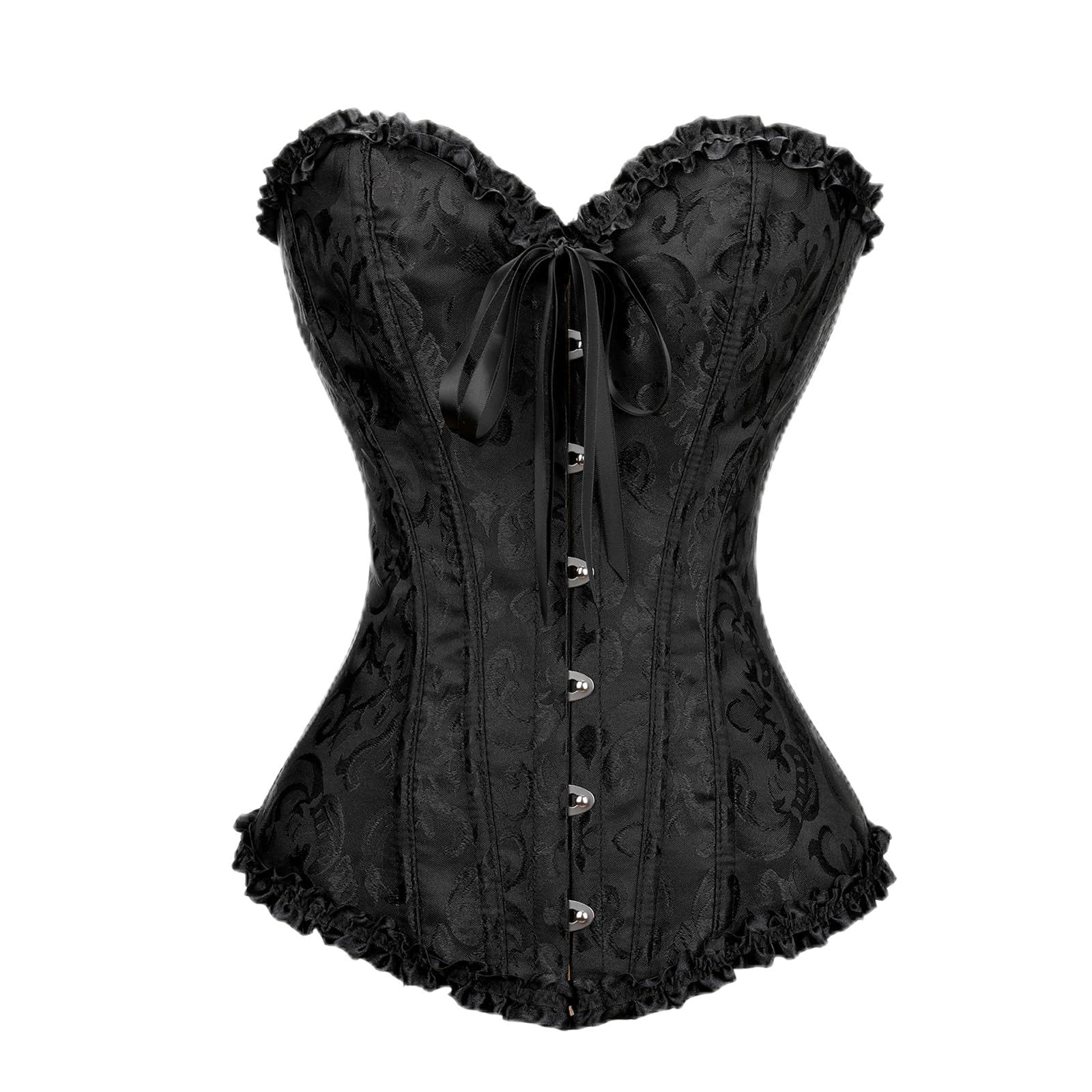 Demays Women's Black Corset Tops For ,Bustier Shapewear Lingerie,Lace Tied Renaissance Overbust Corset Push Up Bodysuit (Uk, Alpha, L, Regular, Regular, )