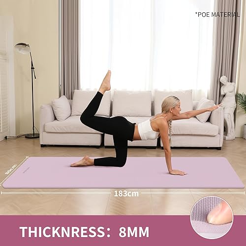 Miniatura 3 de Tapete de yoga antideslizante, extra grueso de 0.315 in, 72 x 32 pulgadas, tapete de ejercicio grande, no tóxico e inodoro, duradero con correa de