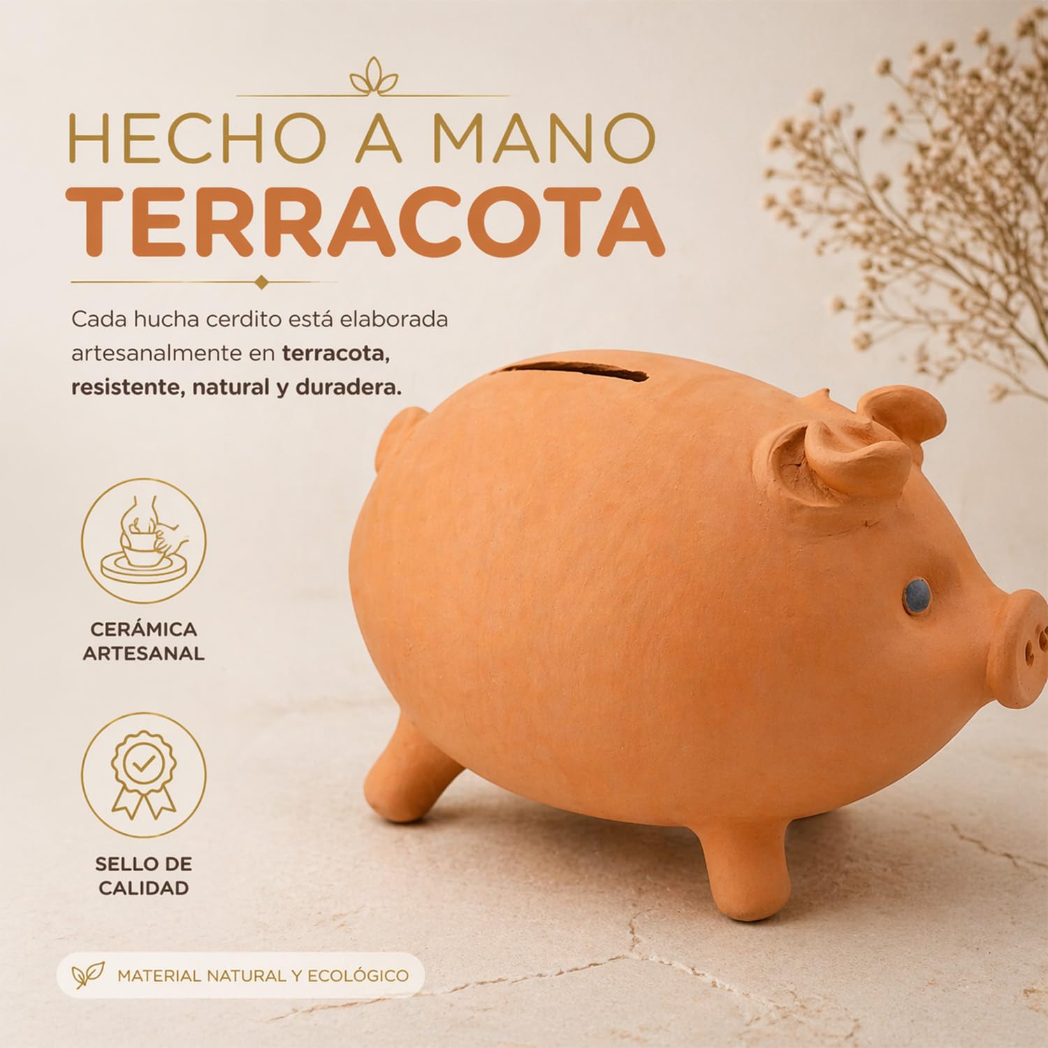 Hucha de Terracota 20 cm Hecha a Mano, Decoración Original para el Hogar, Hucha Infantil para Ahorro, Adorno Único de Terracota para Salón, Dormitorio y Oficina, Niños y Adultos