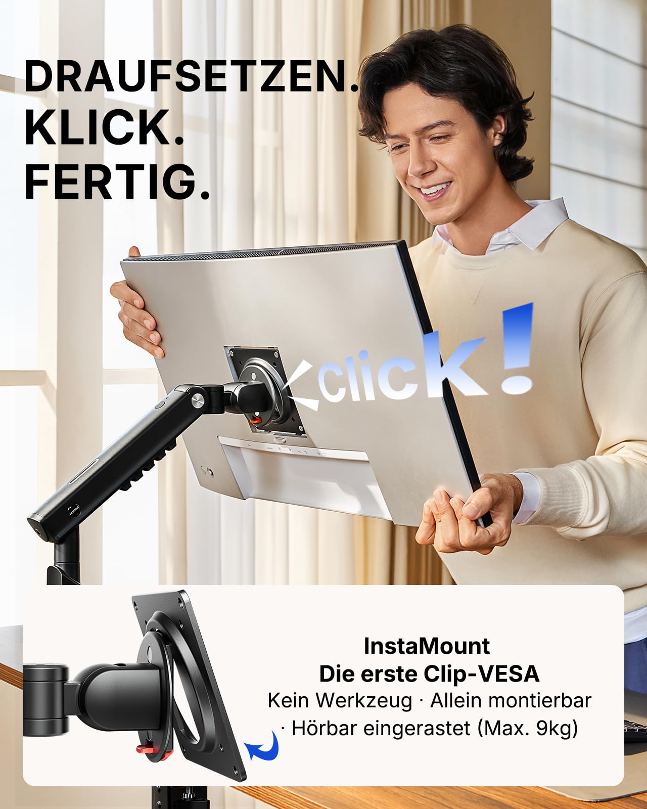 HUANUO MonitorHalterung 2 Monitore für 13–32 Zoll, MechaSpring Bildschirmhalterung bis 9 kg, FlowLift Pro Monitorarm (Neigung/Schwenk/Rotation) werkzeuglos montierbar VESA 75/100 mm, für Gaming&Office