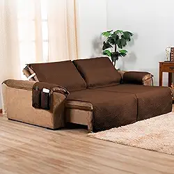 Protetor de Sofá Retrátil 2 Lugares 2,00m x 2,40m Impermeável | Capa para Sofá com Bolso Lateral | Proteção Contra Manchas, Pets e Crianças | Lavável e Resistente (Marrom)