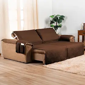 Protetor de Sofá Retrátil 2 Lugares 2,00m x 2,40m Impermeável | Capa para Sofá com Bolso Lateral | Proteção Contra Manchas, Pets e Crianças | Lavável e Resistente (Marrom)