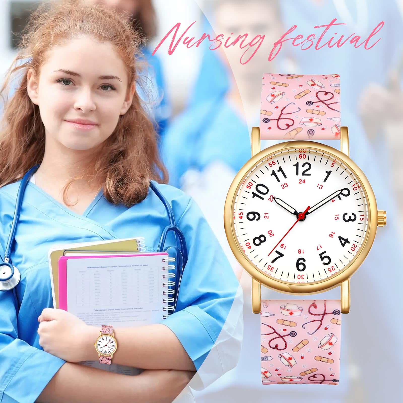 JewelryWe Uhren Damen Silikon Schwesternuhr Wasserdicht Analog Quarz Armbanduhr Frauen Gummi Armband Uhr mit Pulsberechnung für Krankenschwester Ärzte Sanitäter