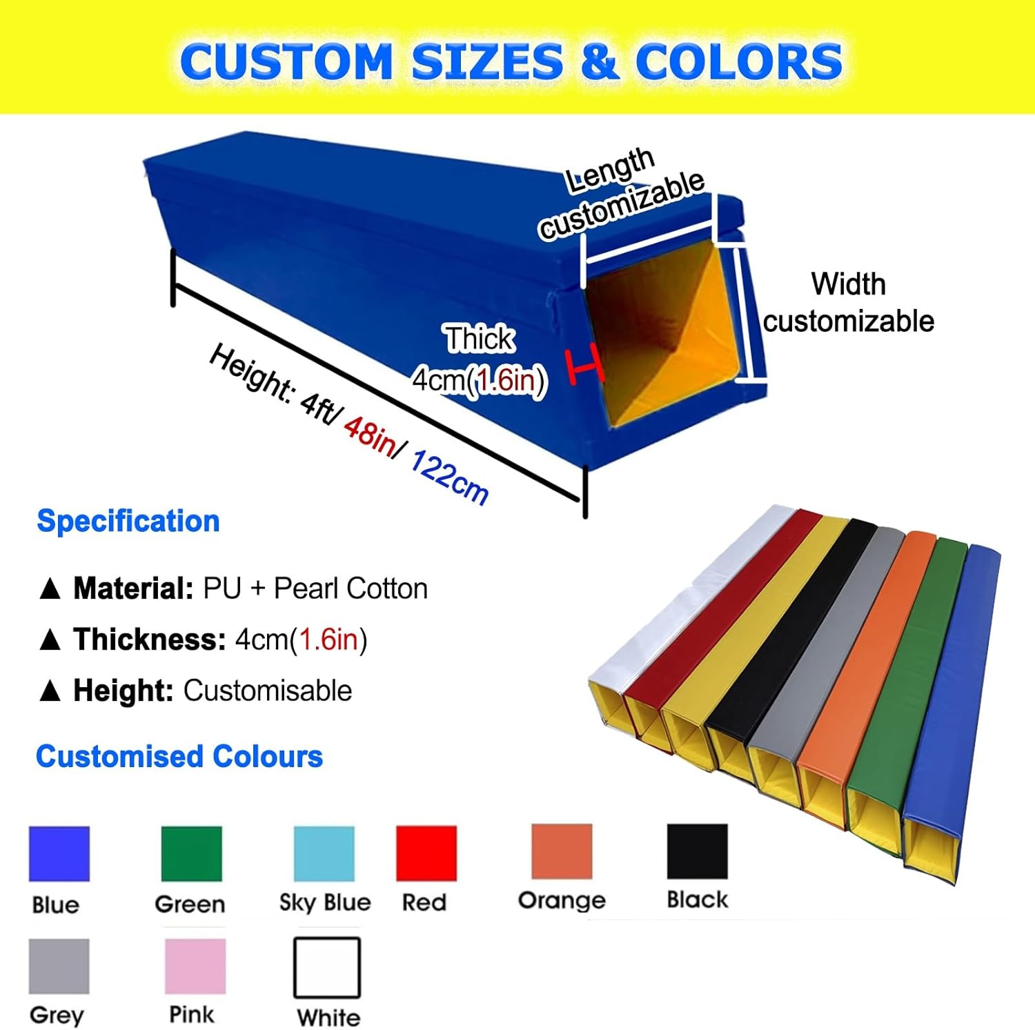 4ft Weatherproof Basketball Pole Padding - Padded Cover for 4-8 inch Square Columns, Ideal for Playground Safety and Basement Protection, Wrap-Around Design