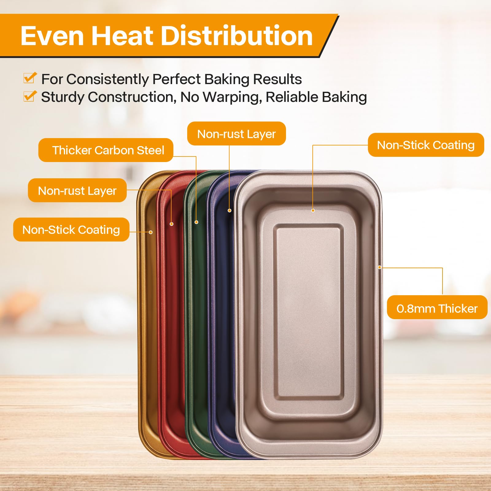 Paquete de 2 moldes multifuncionales dorados de 10 pulgadas, antiadherentes, largos, diseño de almacenamiento apilable, bandeja rectangular para hornear pan de plátano casero y sándwiches