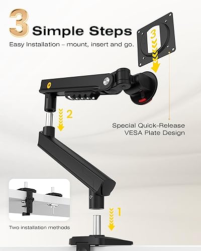 Miniatura 5 de Brazo de monitor para monitores de 17'' a 32 pulgadas, carga mecánica de montaje de resorte de hasta 19.8 lbs, VESA 75/3.937 in para montaje en