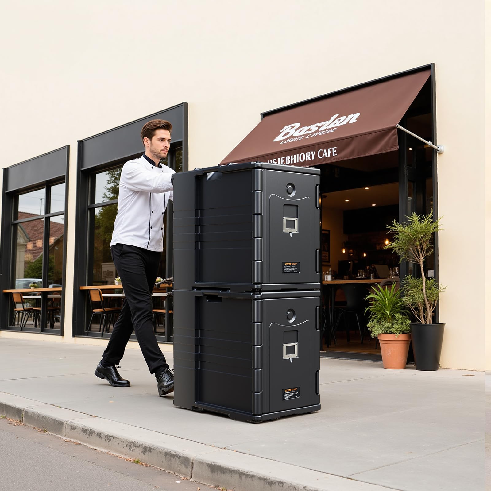 VEVOR Conteneur Isotherme 90 L, Boîte de Transport en LLDPE à Chargement Frontal, avec Poignées et Double Boucles, pour Garder au Chaud ou Froid Traiteur Restauration Restaurant Cantine 445x645x610 mm