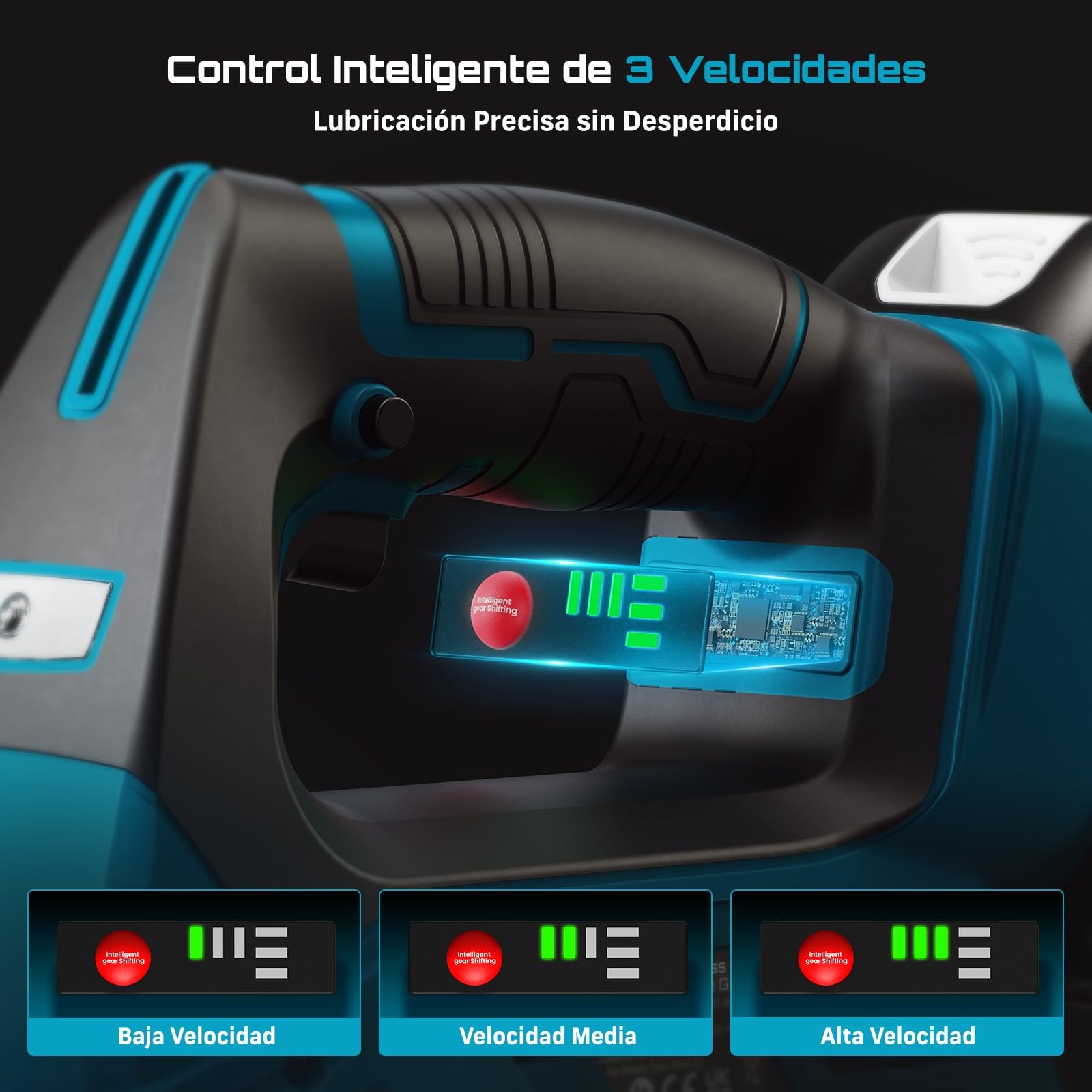 Seesii 12.000 PSI Engrasadora Batería con 2 Baterías (y Compatible con la batería Makita de 18 V), 3 Velocidades, Motor Brushless, Manguera de 1m, Acoplador de 90° y Luz LED para Equipos Pesados