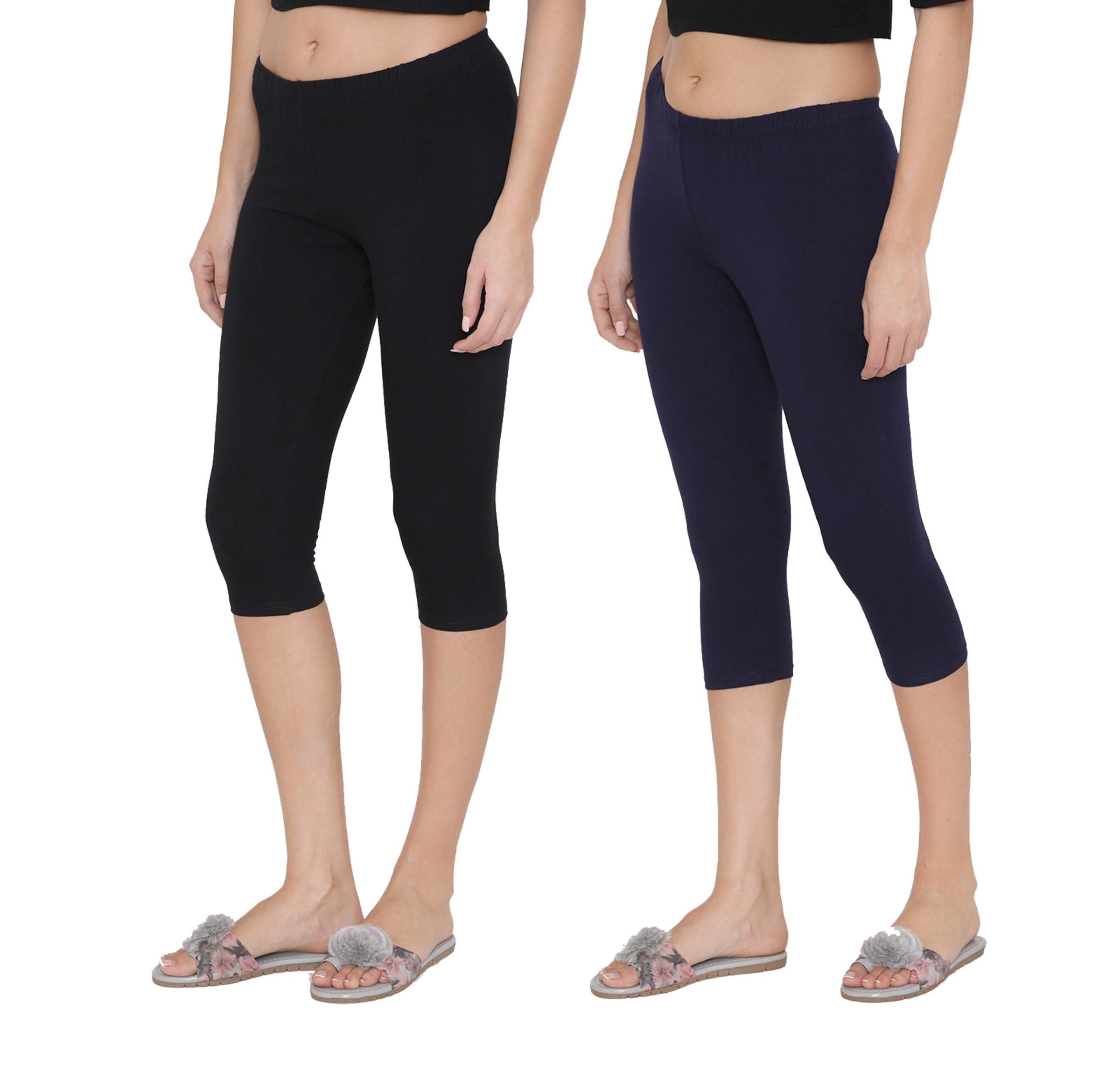 - Women's Knee-Length Cotton Spandex Essential Capri Stretchy Leggings |Small - 2XL Adult |Yoga Leggings, Workout, Gym, Running 3/4th Leggings for Women(OFLLC)