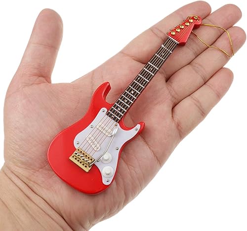 Miniatura 2 de Adorno colgante de guitarra eléctrica en miniatura de cuerda de madera, réplica de instrumento musical, árbol de vacaciones, decoración del hogar