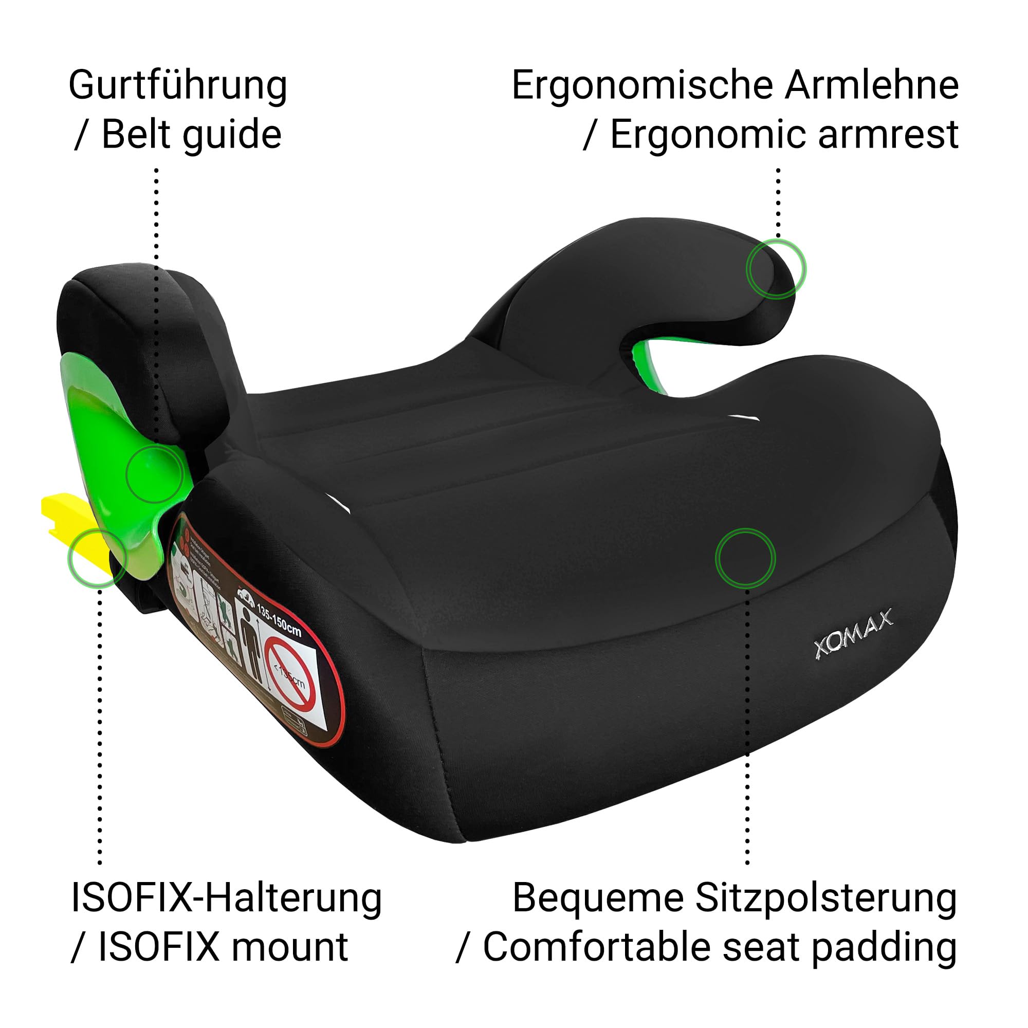 XOMAX KBH310 Rehausseur de siège pour enfant avec ISOFIX I évolutif I 15-36 kg, 3-12 ans, groupe 2/3 I ECE 8