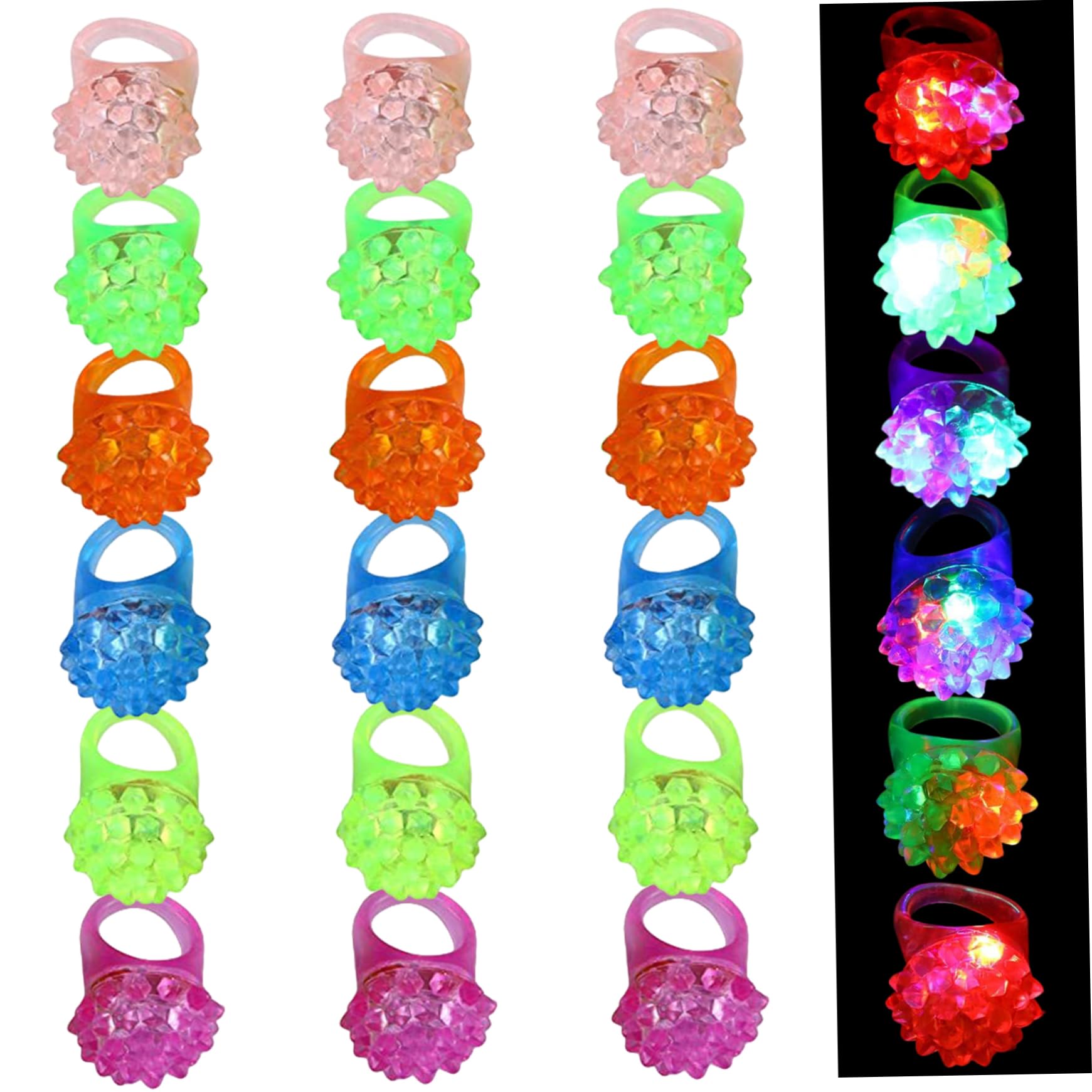 Anillo de flash 24 piezas coloridas anillos de iluminación con baches que brillan en las oscuras luces de los dedos llamativas para carnavales, fiestas de cumpleaños, bodas.