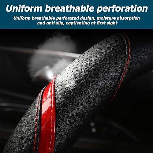 Miniatura 8 de BESULEN Funda de cuero para volante de automóvil, antideslizante y transpirable para hombres y mujeres, universal de 15 pulgadas, protector para la