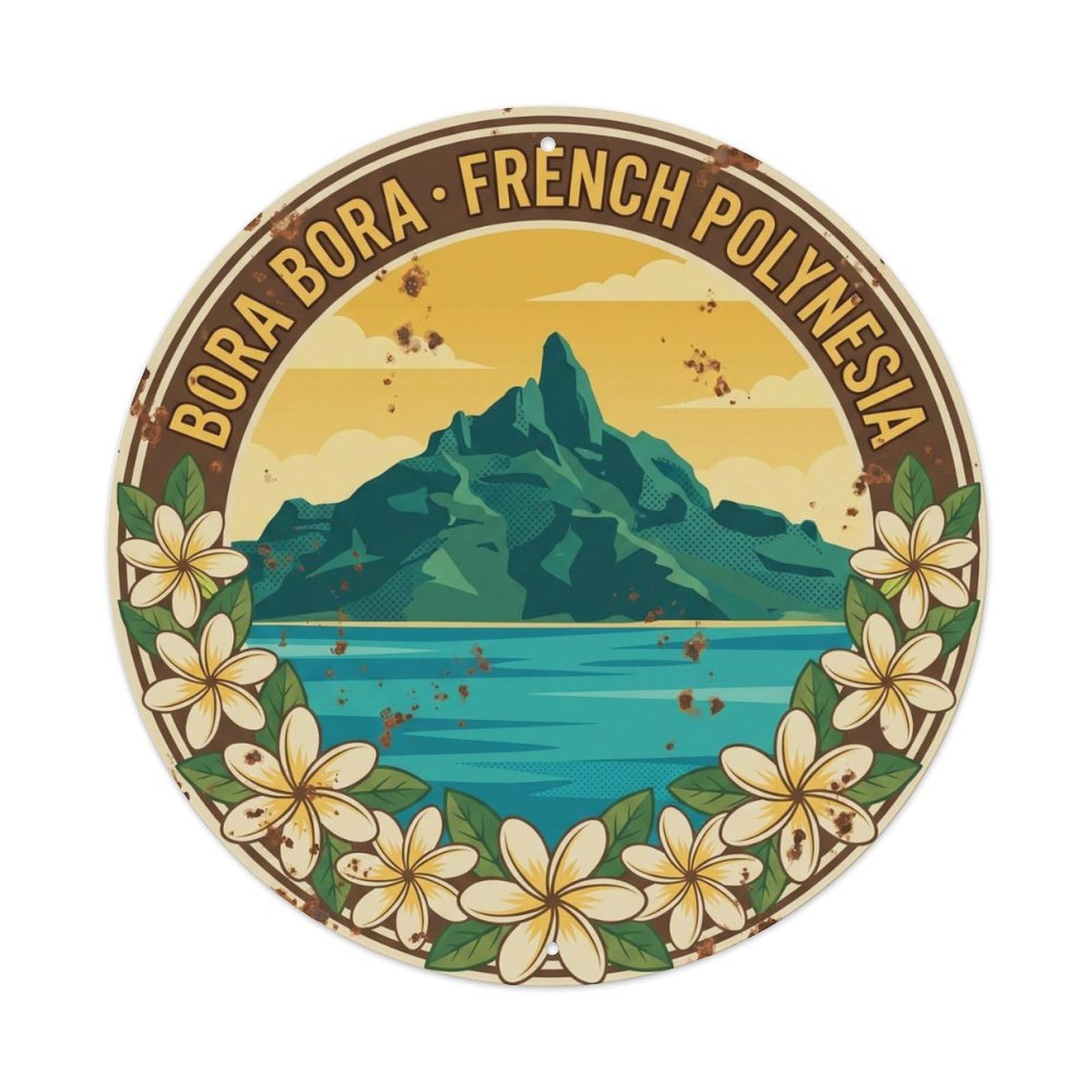 Olyhtr 8X8inch Classic Style Borabora Otemanu Tiare Garland Retro Polynesian Metal Tin Sign