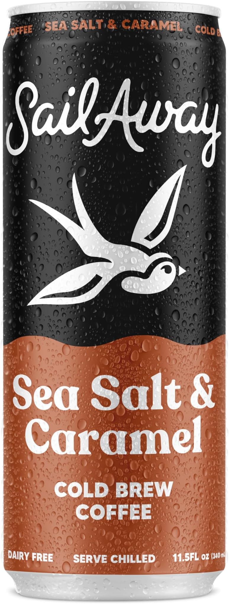 Sail Away Coffee Cold Bew Coffee Cans Sea Salt & Caramel - Smooth, Less Acidic, Gluten-Free, Dairy-Free, 11.5 Ounce (Pack of 12)