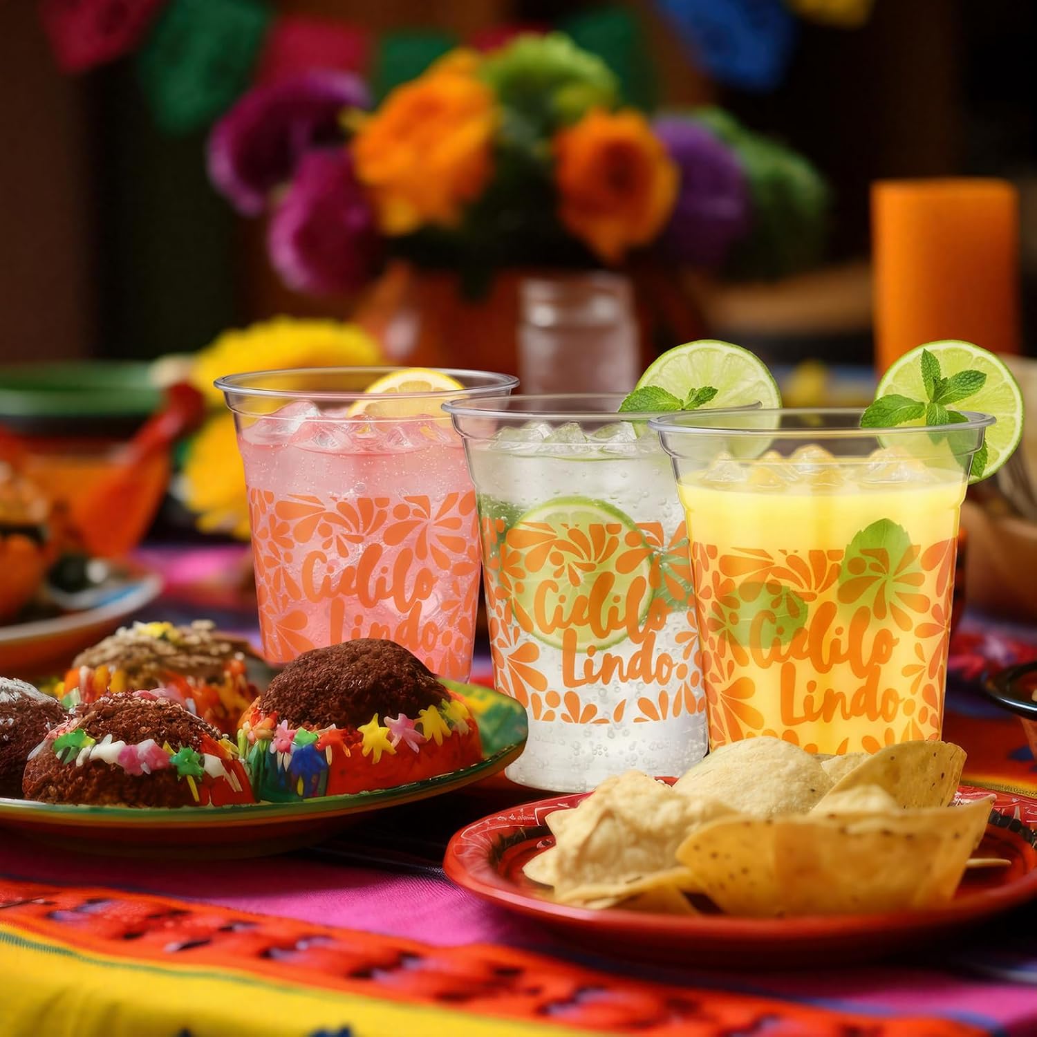 Patelai 50 Pcs 12 oz Cielito Lindo Plastic Cups Mexican Party Decoration Platos De Barro Mexicanos Terracotta Flower Disposable Plastic Cups for Baby Shower Talavera Wedding Birthday Party Supplies