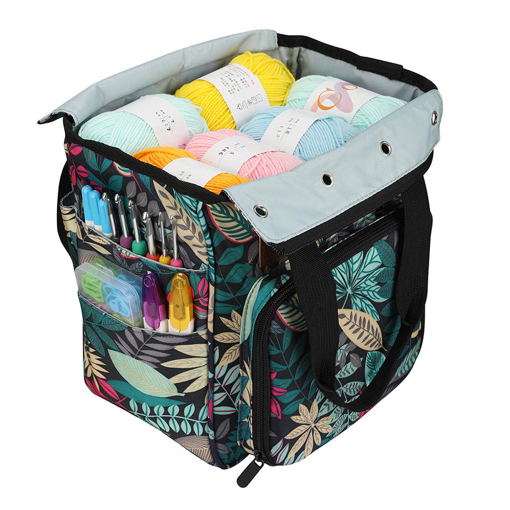 Bolsa de tejer portátil, organizador de almacenamiento de hilo, ganchillo, aguja, cesta de almacenamiento, funda rígida