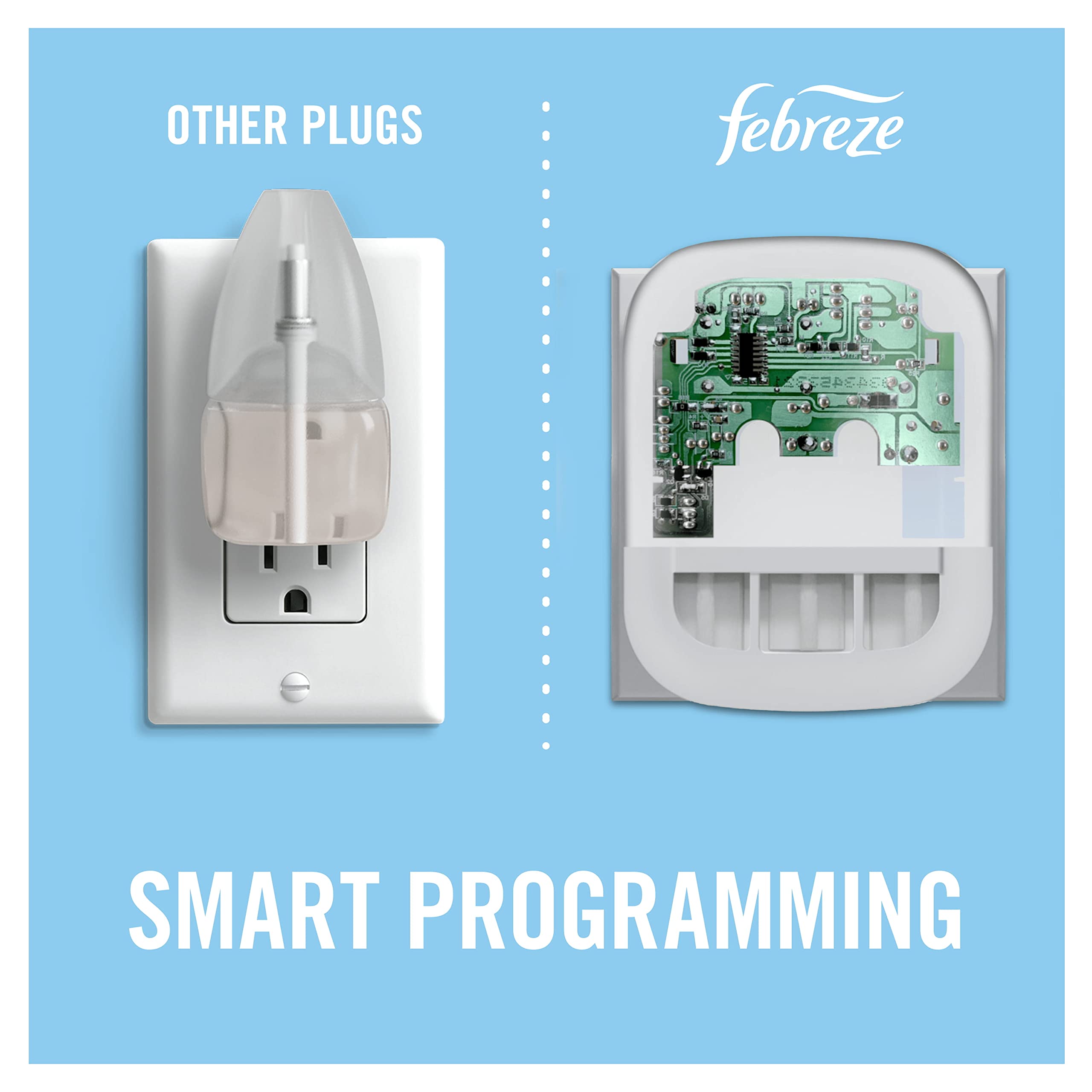 Febreze 3Volution 4 Kits Et 4 Recharges Diffuseur Parfum Maison Électrique, Jasmine Blanc, Désodorisant Smart Programming, Élimination Des Odeurs Maison