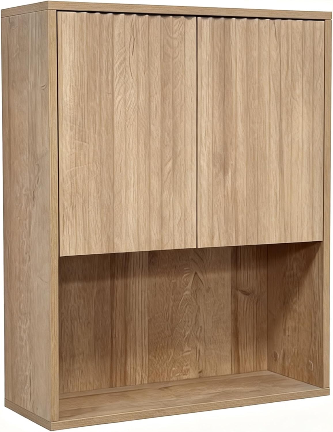 Armoire Murale de Salle de Bain en Bois à 3 Étagère, 60x22.5x73cm, Chêne
