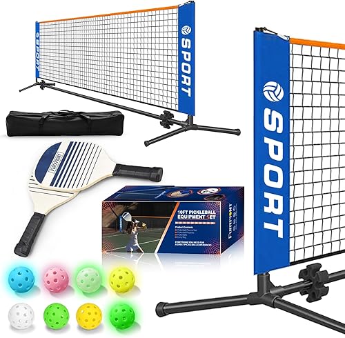 10 FT Mini Portable Pickleball Net Equipment Set - Tennis Net for Driveway Backyard, 2 Pickleball Paddles, 8 Pickleballs and Potable Carry