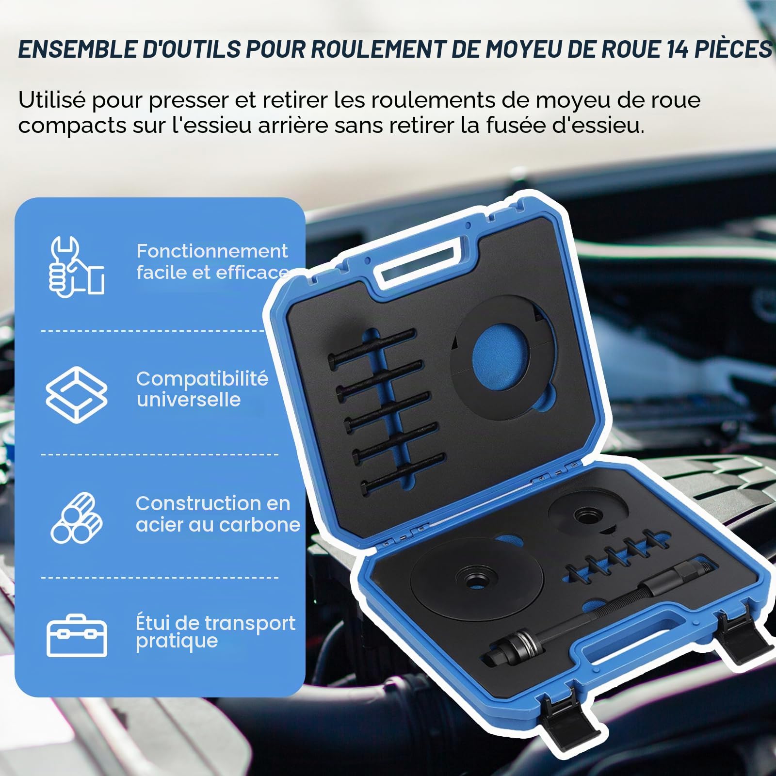 LIROPAU Lot de 14 Extracteurs de Roulements de Roue Universels | Outil de montage et démontage de roulement de roue de 85 mm - Outil de démontage Compatible avec Citroën Opel Peugeot