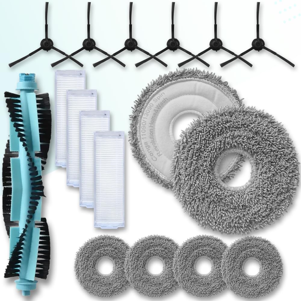 RM Pro® Kit Repuestos Conga 11090/13090 – 6 Mopas Fregado, 6 Cepillos Laterales, 4 Filtros HEPA, 1 Cepillo Central – Accesorios Robot Aspirador