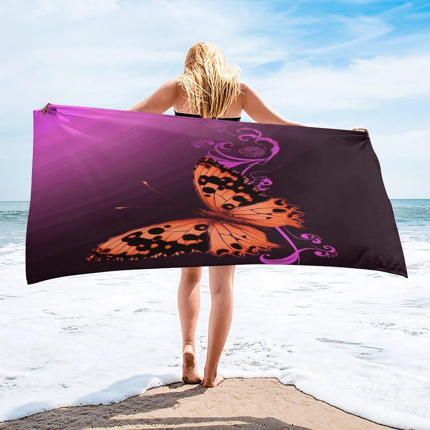 Nice Butterfly Towel Vacation Accessories Essentials Soft Lighterweight，Bath Towel for Adults Women Men，Bath Towels Gift for All Occasions, Machine Washable.