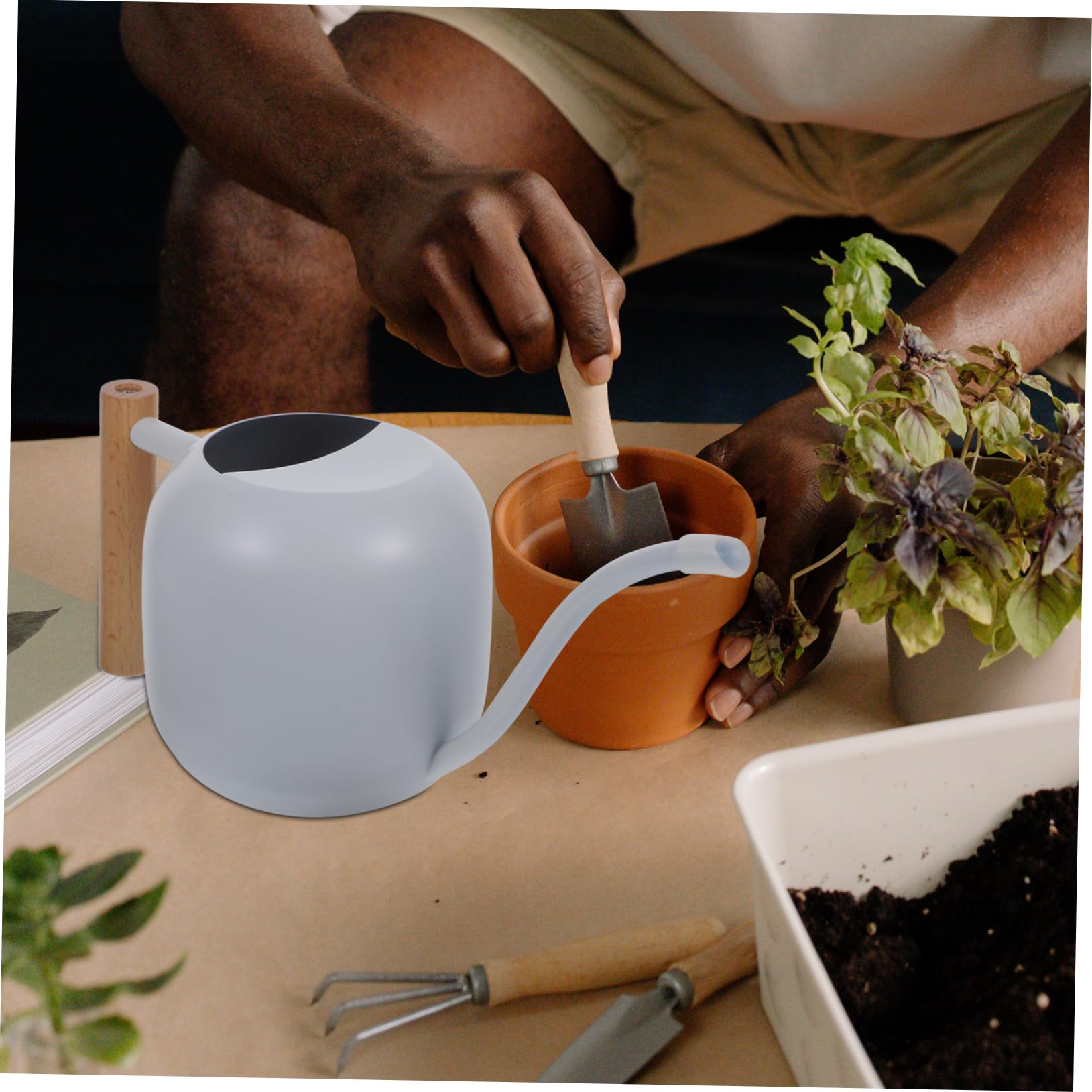 Regadera Pequeña De Largo 1.2l para Plantas Mango Ergonómico y Hervidor De Acero Inoxidable